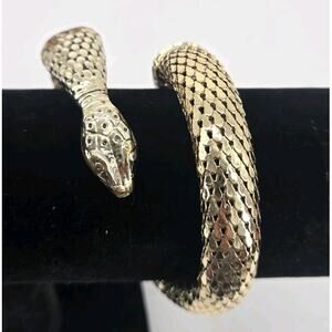 MCM 70s Whiting & Davis Mesh Metal Snake Coil Wrap Cuff Gold Tone Bracelet